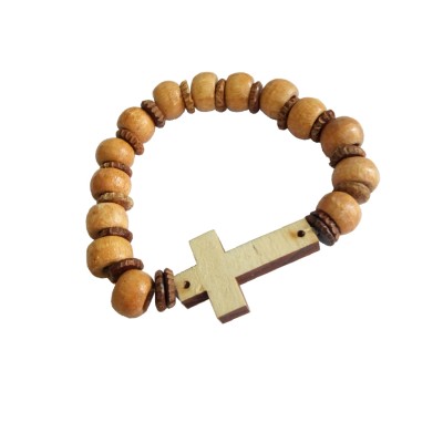 Jesus Cross Pine Wood Beads Bracelet By Menjewell
